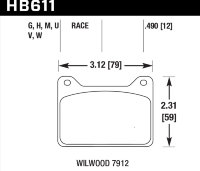 Колодки тормозные HB611V.490 HAWK DTC-50; Wilwood 7912 13mm