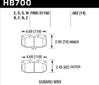 Колодки тормозные HB700W.562 HAWK DTC-30 перед Subaru WRX