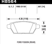 Колодки тормозные HB564F.567 HAWK HPS задние FORD Fusion 06-> / Mazda 6 08->