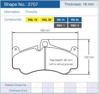 Колодки тормозные 2707-RSC3 PAGID RSC3 передние PORSCHE 911 997 ceramic brakes, GT3; 996 GT2
