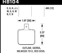 Колодки тормозные HB104M.485 HAWK Black Wilwood DL Single, Outlaw w/ 0.156 in. center hole 12 mm