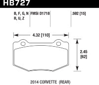 Колодки тормозные HB727G.592 HAWK DTC-60; 2014 Corvette / Corvette HD (Rear) 15mm