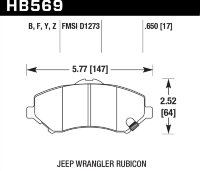 Колодки тормозные HB569F.650 HAWK HPS перед Jeep Liberty (KJ) 2008-> ; Wrangler 2007->