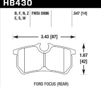 Колодки тормозные HB430S.547 HAWK HT-10 Ford Focus (Rear) 14 mm