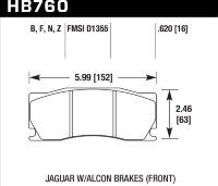 Колодки тормозные HB760Z.620 HAWK PC; 16mm Jaguar XK (X150) тормоза Alcon; 2006-2014