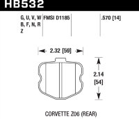Колодки тормозные HB532W.570 HAWK DTC-30; Corvette ZO6 (Rear) 15mm