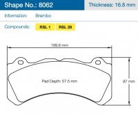 Колодки тормозные 8062-RSL1 PAGID RSL1 Brembo Caliper Family J, N