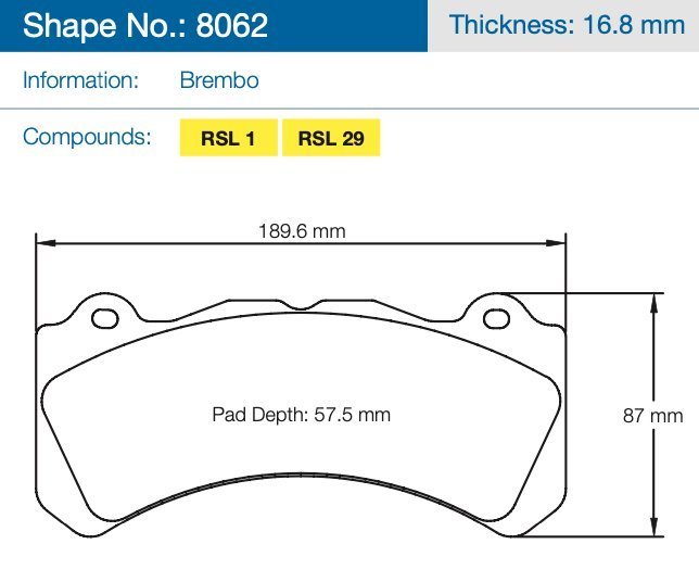 Колодки тормозные 8062-RSL1 PAGID RSL1 Brembo Caliper Family J, N