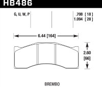 Колодки тормозные HB486U1.094 HAWK DTC-70 Brembo, Rotora 6 поршн. 28 mm