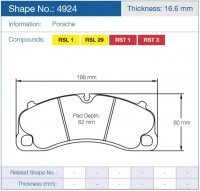 Колодки тормозные 4924-RSL1 PAGID RSL1 перед Porsche 911 Turbo, GT3 2013-> ; Cayman GT4