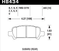 Колодки тормозные HB434U.543 HAWK DTC-70 Subaru (Rear)   14 mm