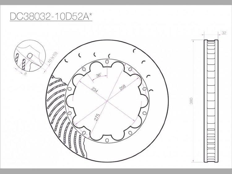 Ротор тормозного диска 380*32mm, DC Brakes DC38032-10D52AL, D крепеж, лев. (Brembo, JBT)