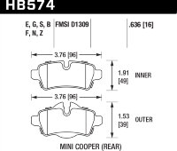 Колодки тормозные HB574N.636 HAWK HP Plus задние MINI COOPER 2 (R56) / BMW 1 (E87) 116i, 118i