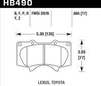 Колодки тормозные HB490Y.665 HAWK LTS передние LEXUS GX460 / GX470;  Prado 150/120; PAJERO / HILUX