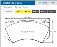 Колодки тормозные 8083-RSL1 PAGID Racing RSL1 Jeep Trackhawk