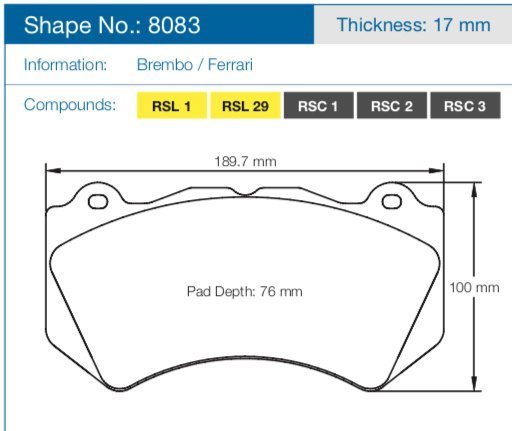 Колодки тормозные 8083-RSL29 PAGID Racing RSL29 Jeep Trackhawk, AUDI RS6 (C6)