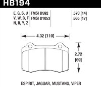 Колодки тормозные HB194E.665 HAWK Blue 9012 Viper, Mustang, Lotus 17 mm