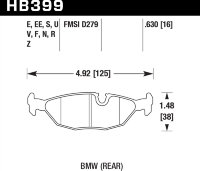 Колодки тормозные HB399V.630 HAWK DTC-50; BMW (Rear) 16mm