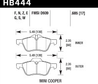 Колодки тормозные HB444S.685 HAWK HT-10 Mini Cooper 18 mm