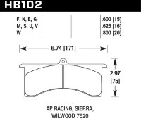 Колодки тормозные HB102W.800 HAWK DTC-30 AP Racing 6, Sierra/JFZ, Wilwood 20 mm