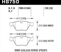 Колодки тормозные HB750N.720 HAWK HP PLUS BMW 5 F10; 5 F11; 5 F18; 18mm